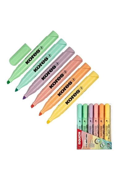 kores High Liner Plus Pastel Fosforlu Kalem 6lı Set ürün görseli 1