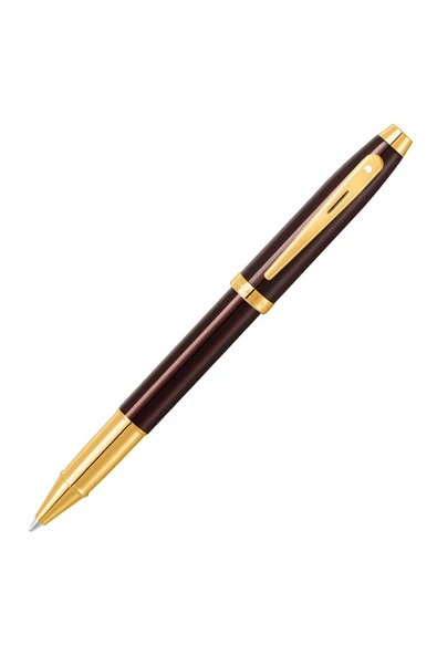 Sheaffer 100 Parlak Lake Koyu Kahve/Altın Roller Kalem + Tükenmez Kalem Set ürün görseli 1