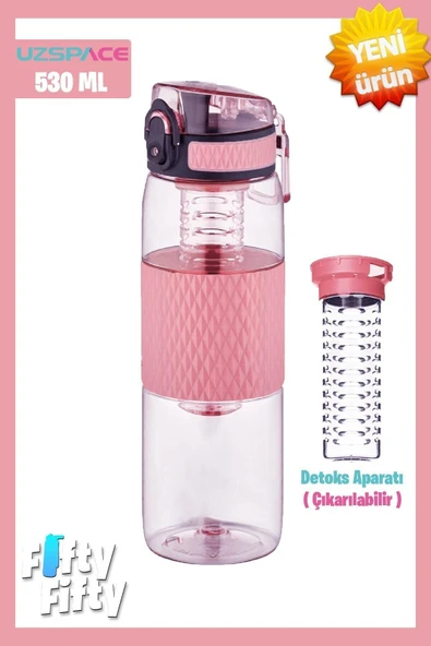 Uzspace 530ml Detoks Aparatlı Silikon Gövde Tritan Su Matarası Glow Pink ürün görseli 1