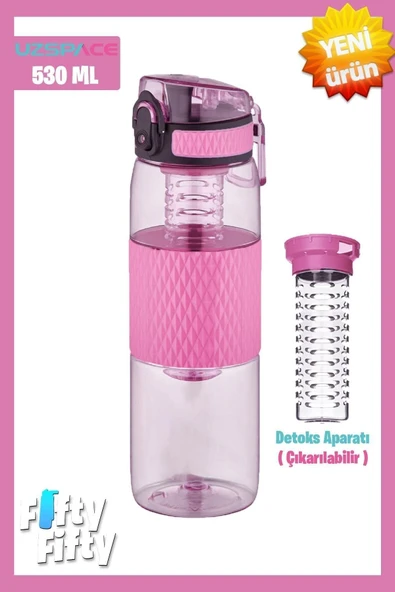 Uzspace 530ml Detoks Aparatlı Silikon Gövde Tritan Su Matarası Pink ürün görseli 1