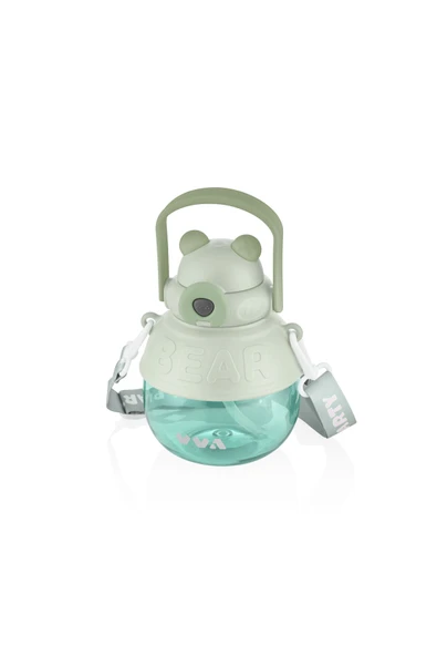 Vagonlife TKK 1000ml Pipetli/Pipetsiz Kullanıma Uygun Askı Kayışlı Bear Desen Tritan Su Matarası ürün görseli 1