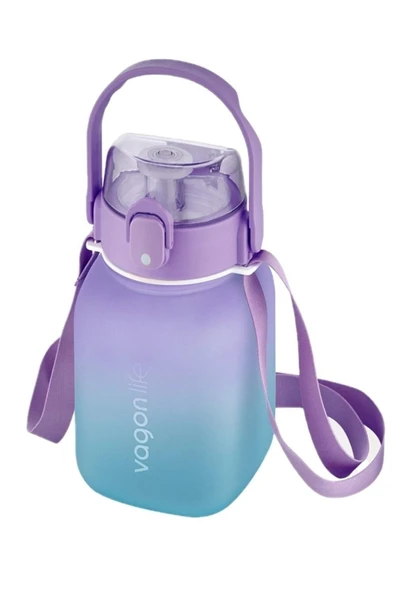 Vagonlife 1100ml Çocuk Askılı Pipetli/pipetsiz Kullanım Çift Renk Softtouch Motivasyon Matarası ürün görseli 1
