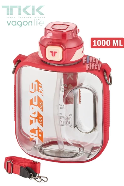 Vagonlife TKK 1000 ML Çift Kullanım Pipetli/Rahat içim Bpa İçermeyen Askılı Tritan Su Matarası FFTKK1022-1000 ürün görseli 1