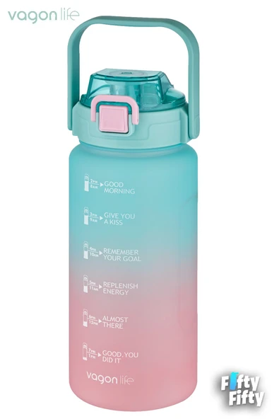 Vagonlife 1500ml -Yenilenen Renkler- Pipetli/Pipetsiz Kullanım Çift Renk SoftTouch Motivasyon Matara ürün görseli 1