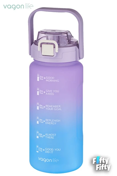 Vagonlife 1500ml Pipetli/Pipetsiz Kullanım Çift Renk Motivasyon Matara 1,5 litre suluk ürün görseli 1