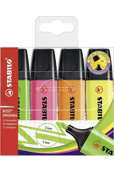 Stabilo Boss Orıgınal - 4'lü Paket - Çeşitli Renkler Işaretleme Kalemi - ürün görseli 1