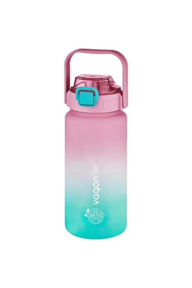 Vagonlife Pembe-turkuaz 1500ml Pipetli/pipetsiz Kullanım Motivasyon Matarası Vgn2213-t ürün görseli 1