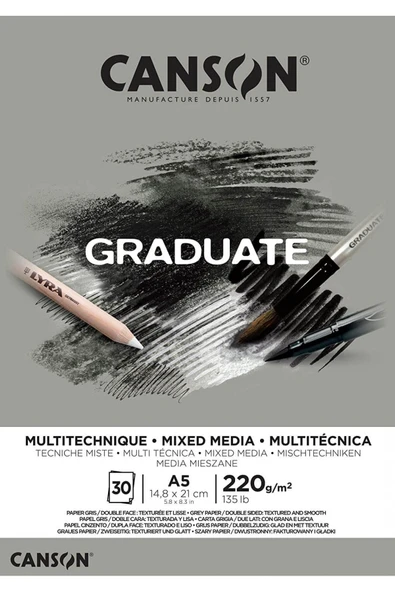 Canson Graduate Mix Media GREY A4 220gr 30 yp Çok Amaçlı Resim Blok ürün görseli 1