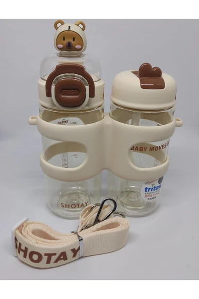 Shotay Çift Gözlü 900Ml Tritan Matara Beyaz ürün görseli 1