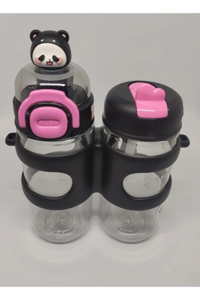 Shotay Çift Gözlü 900ml Tritan Matara Siyah-pembe ürün görseli 1
