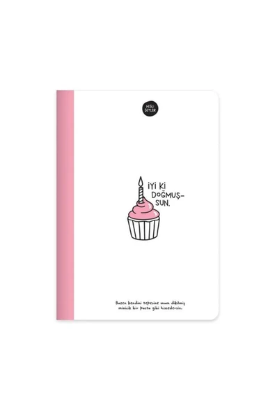 HIPEN Keskin Color Hisli Şeyler Dikişli Iyi Ki Doğmuşsun Karton Kapak 80 Pembe Yaprak A5 Çizgili Defter ürün görseli 1