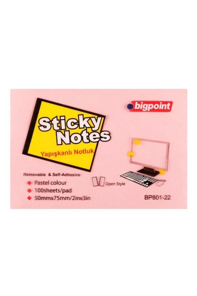 Bigpoint Bıgpoınt Yapıskanlı Kagıt 50x75 Pembe 1 Lı(801) ürün görseli 1