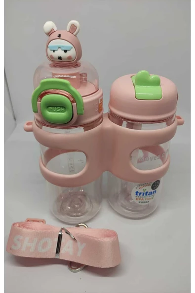 Shotay Çift Gözlü 900ml Tritan Matara Pembe - Resim 2