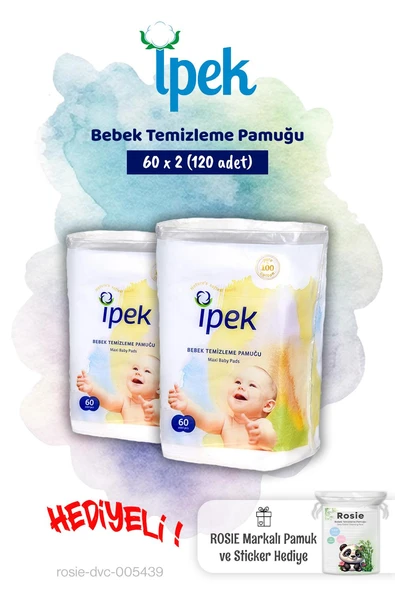 İpek 2'li Bebek Temizleme Pamuğu 60'lı ve Rosie Pamuk hediye ürün görseli 1