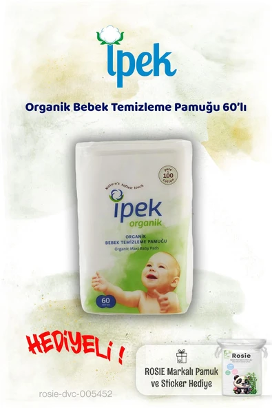 İpek Organik Bebek Temizleme Pamuğu 60'lı ve Rosie Pamuk hediye ürün görseli 1