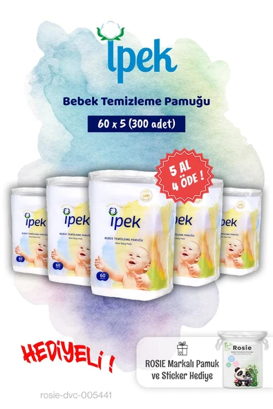 İpek 5 AL 4 ÖDE 60'lı Bebek Temizleme Pamuğu ve Rosie Pamuk hediye ürün görseli 1