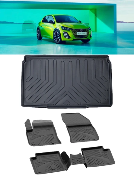 Sahler Peugeot 208 Elektrikli  2022 ve Sonrası 4.5 D Paspas 3D Rizline 3D Bagaj Havuzu Set ürün görseli 1