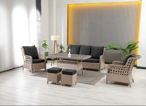 Zigonzi  Vilza, 3+1+1 Rattan Bahçe Mobilyası, Cappuccino ürün görseli 1