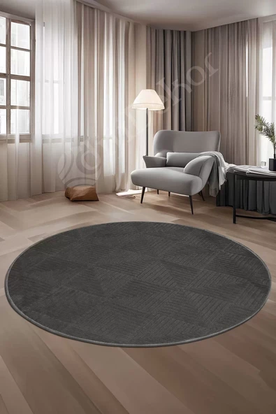 Halı Cool Antrasit Pramit Desenli Saçaksız Yuvarlak Yolluk Kilim Salon Halısı Modelleri ürün görseli 1