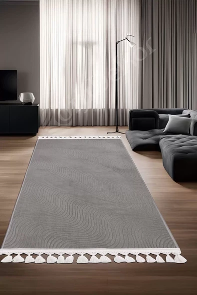 Halı Cool Gri Sahra Kaymaz Yıkanabilir Saçaklı Kaymaz Yolluk Kilim Salon Halısı Modelleri ürün görseli 1