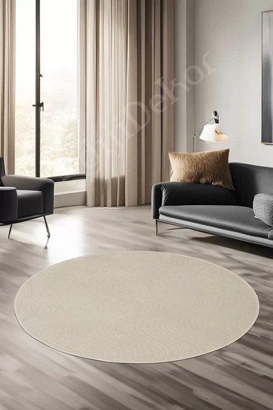 Halı Cool Krem Sahra Desenli Saçaksız Yuvarlak Kesme Yolluk Kilim Salon Halısı Modelleri ürün görseli 1