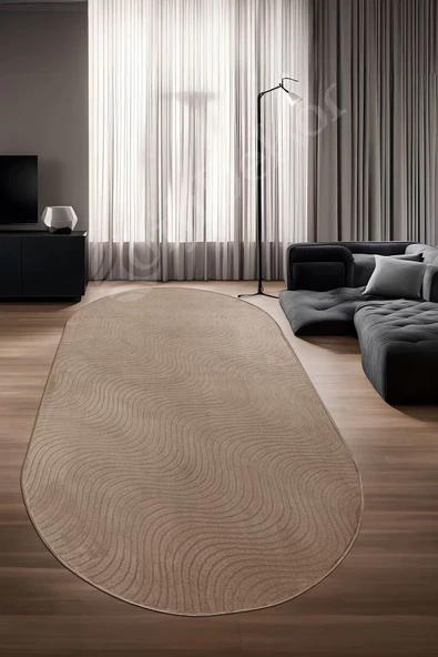 Avangard Oval Halı Sahra Kahve Salon Koridor Antre Mutfak Halısı Silinebilir Yolluk ürün görseli 1