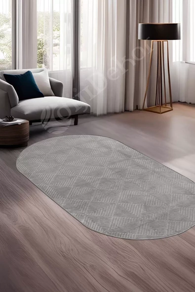 Halı Cool Gri Pramit Kaymaz Yıkanabilir Saçaksız Oval Yolluk Kilim Salon Halısı Modelleri ürün görseli 1
