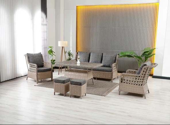 Zigonzi  Vilza, 3+1+1 Rattan Bahçe Mobilyası, Cappuccino ürün görseli 1
