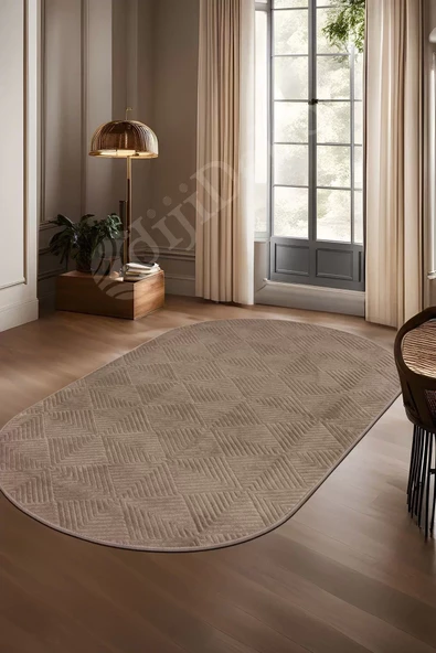 Avangard Oval Halı Pramit Kahve Salon Koridor Antre Mutfak Halısı Silinebilir Yolluk ürün görseli 1