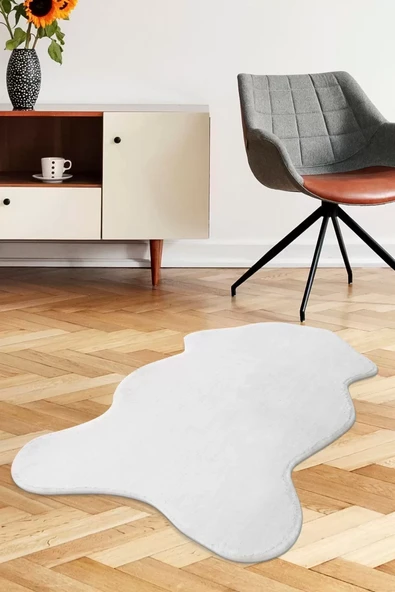Peluş Halı Beyaz Cool Yıkanabilir Şekilli Kesme Post Yolluk Kilim Salon Halısı Modelleri ürün görseli 1