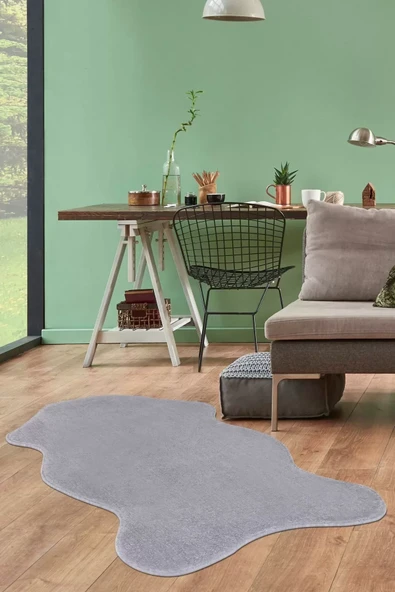 Peluş Halı Açık Gri Cool Yıkanabilir Şekilli Post Yolluk Kilim Salon Halısı Modelleri ürün görseli 1