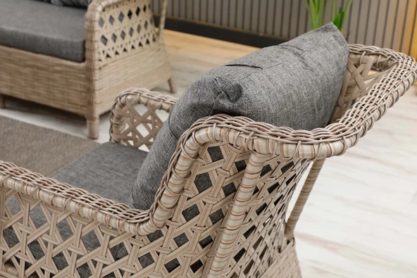 Zigonzi  Vilza, 3+1+1 Rattan Bahçe Mobilyası, Cappuccino - Resim 9