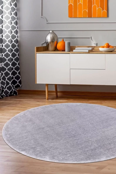 Peluş Halı Açık Gri Cool Yıkanabilir Yuvarlak Post Yolluk Kilim Salon Halısı Modelleri ürün görseli 1