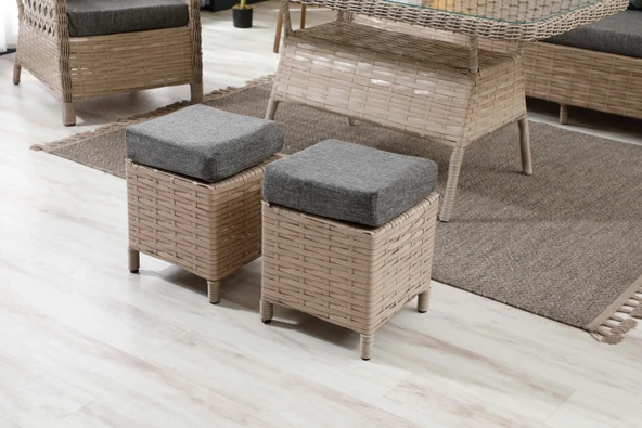 Zigonzi  Vilza, 3+1+1 Rattan Bahçe Mobilyası, Cappuccino - Resim 8