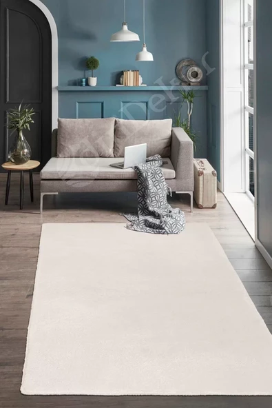 Lüx Post Peluş Düz Krem Saçaksız Bohem Koridor Oturma Odası Ve Salon Halısı ürün görseli 1