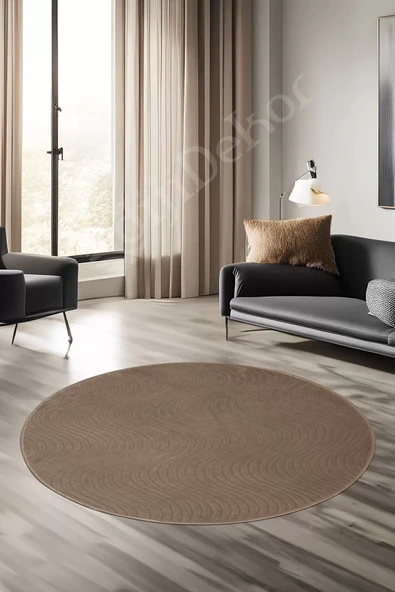 Halı Cool Kahverengi Sahra Desenli Saçaksız Yuvarlak Yolluk Kilim Salon Halısı Modelleri ürün görseli 1