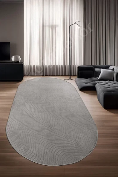 Halı Cool Gri Sahra Desenli Yıkanabilir Saçaksız Oval Yolluk Kilim Salon Halısı Modelleri ürün görseli 1