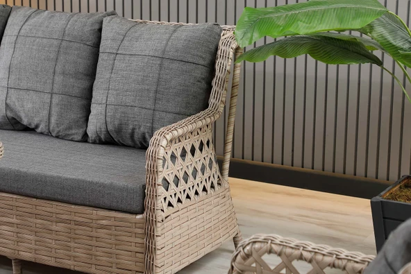 Zigonzi  Vilza, 3+1+1 Rattan Bahçe Mobilyası, Cappuccino - Resim 6