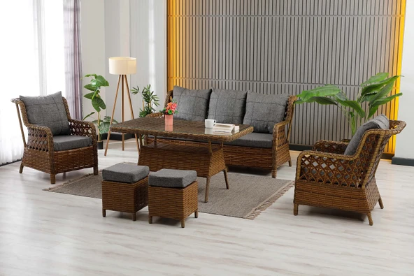 Zigonzi  Vilza, 3+1+1 Rattan Bahçe Mobilyası, Kahverengi ürün görseli 1