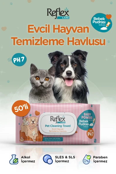 Reflex Care Evcil Hayvan Temizleme Havlusu 50 li ürün görseli 1