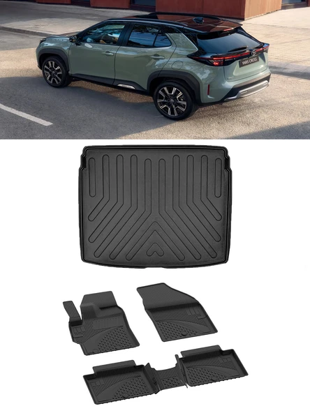 Sahler Toyota Yaris Cross 2022 ve Sonrası 4.5D Sahler Paspas 3D Rizline ÜST Bagaj Havuzu Set ürün görseli 1