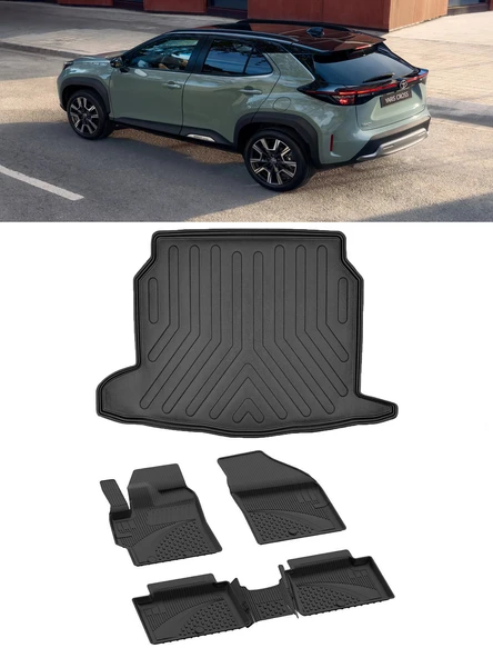 Sahler Toyota Yaris Cross 2022 ve Sonrası 4.5D Sahler Paspas 3D Rizline ALT Bagaj Havuzu Set ürün görseli 1