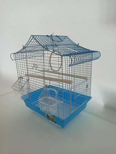 Qh Kuş Kafes Üçgen Çatılı 28x22x39 Mavi Muhabbet Kanarya ürün görseli 1