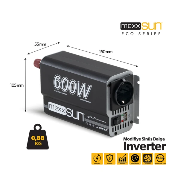 Mexxsun 12V 600W Modifiye Sinüs İnverter - Resim 4
