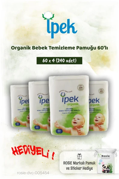 İpek Organik 60'lı x 4 Bebek Temizleme Pamuğu ve Rosie Pamuk hediye ürün görseli 1