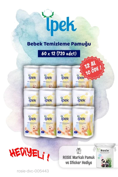 12 AL 10 ÖDE İpek 60'lı Bebek Temizleme Pamuğu ve Rosie Pamuk hediye ürün görseli 1