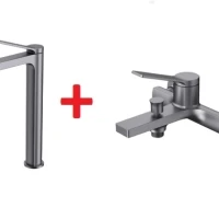 Creavit Ritmo Tezgah Üstü Yüksek Lavabo Ve Banyo Bataryası Seti Metalik Gri Rt6500gr+rt2500gr ürün görseli 1
