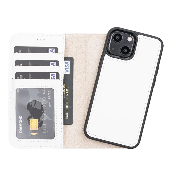 Apple iPhone 13 Mini Uyumlu Deri Cüzdanlı Kılıf F3 Beyaz ürün görseli 1