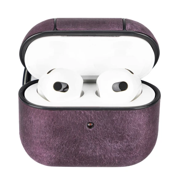 Apple AirPods 3.nesil Uyumlu Deri Kılıf Juni AA7 Mor ürün görseli 1