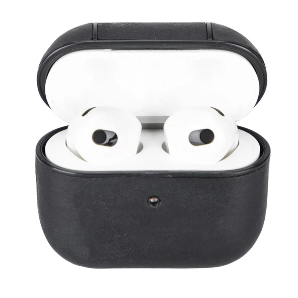 Apple AirPods 3.nesil Uyumlu Deri Kılıf Juni AA1 Siyah ürün görseli 1